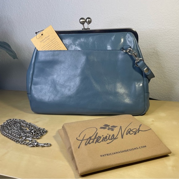 Patricia Nash Casini Leather Frame Satchel - Blue Looped Weave - Picture 4 of 8